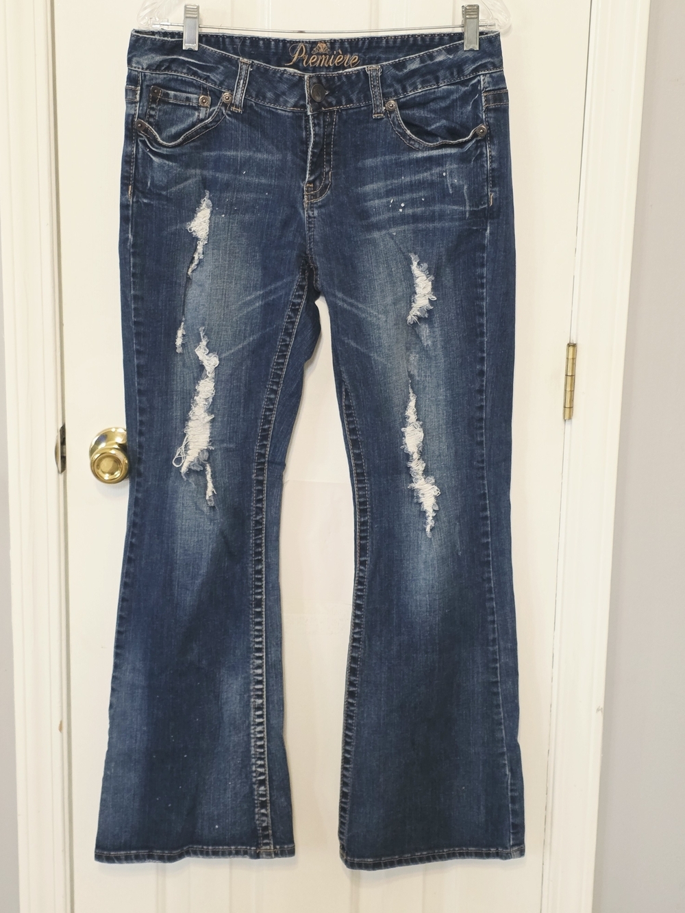 Premier Women's Jeans Blue Distressed Flared Size 11/12 Regular